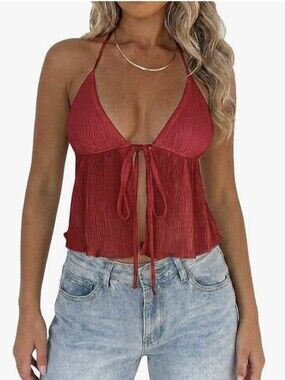 Tie-Front Halter Tank Top